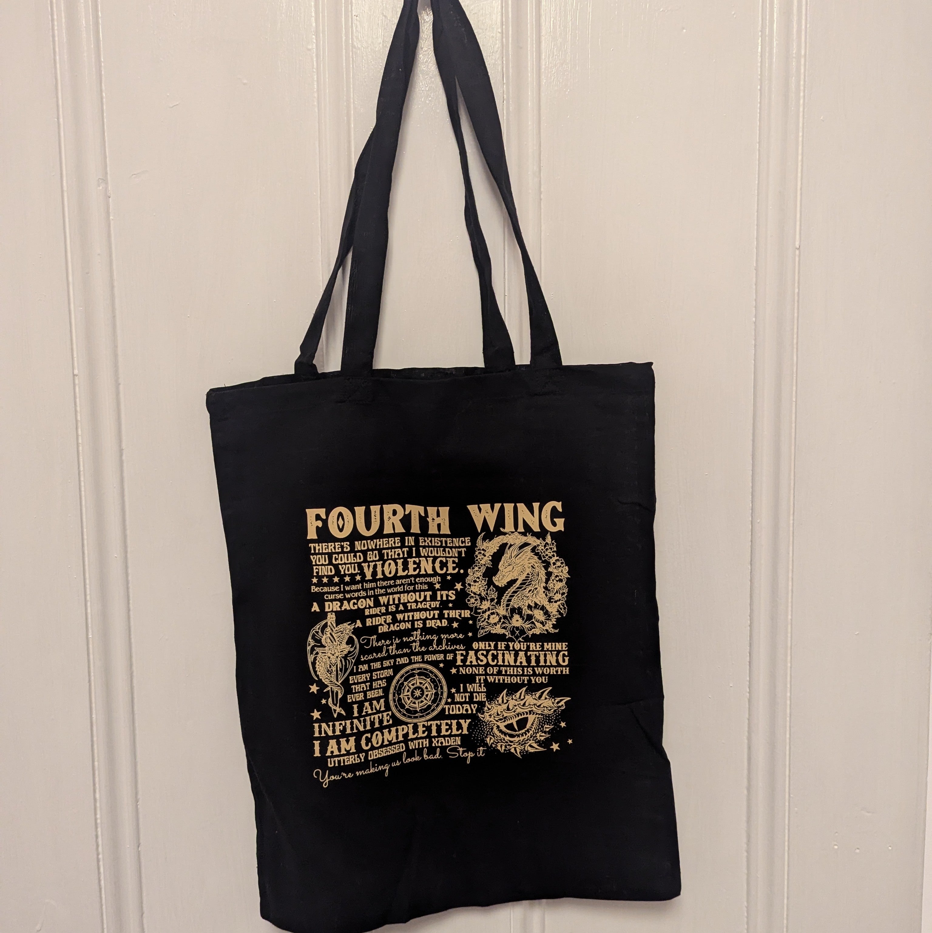 Fourth Wing Quotes Tote Bag (Black)
