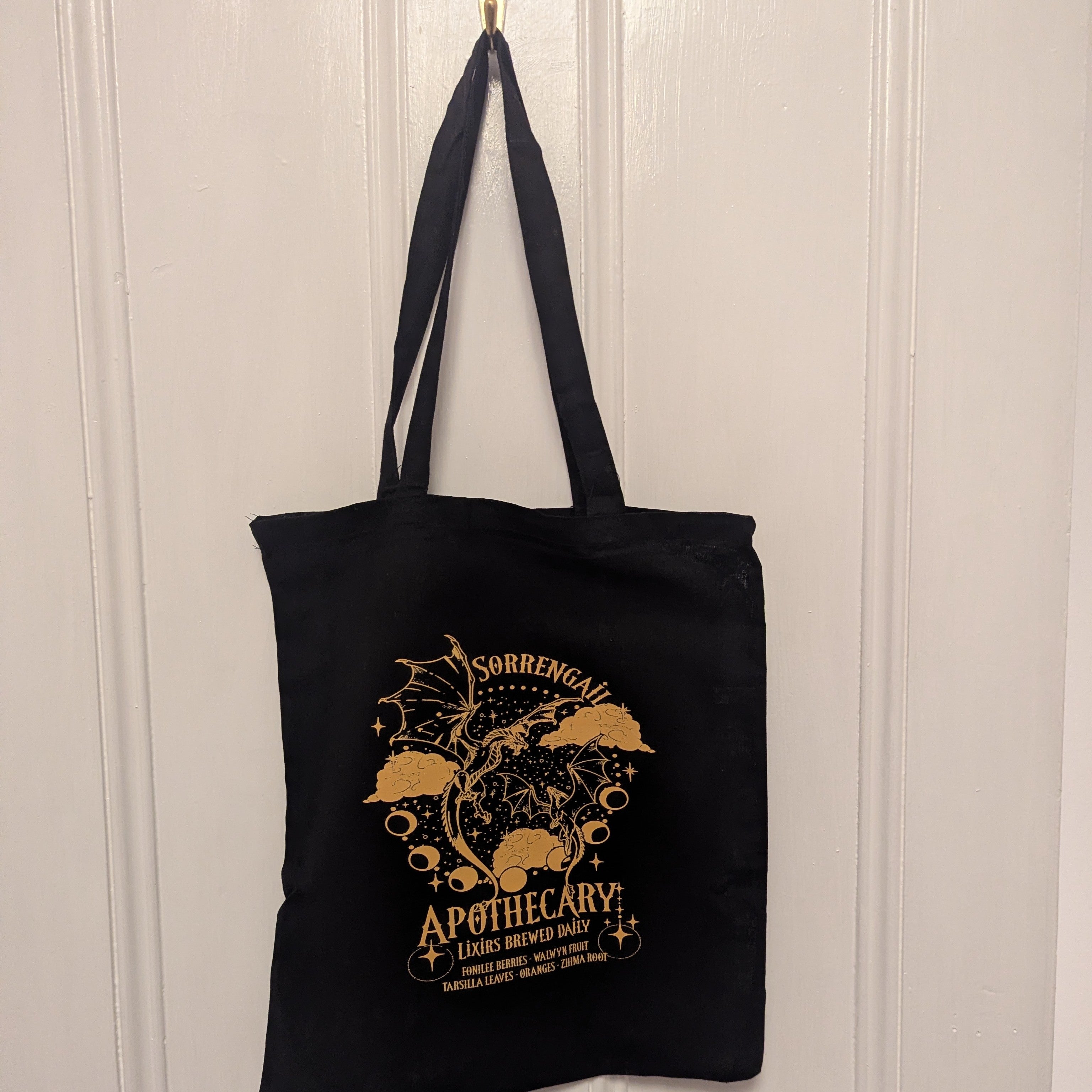 Fourth Wing Sorrengail Apothecary Tote Bag (Black)